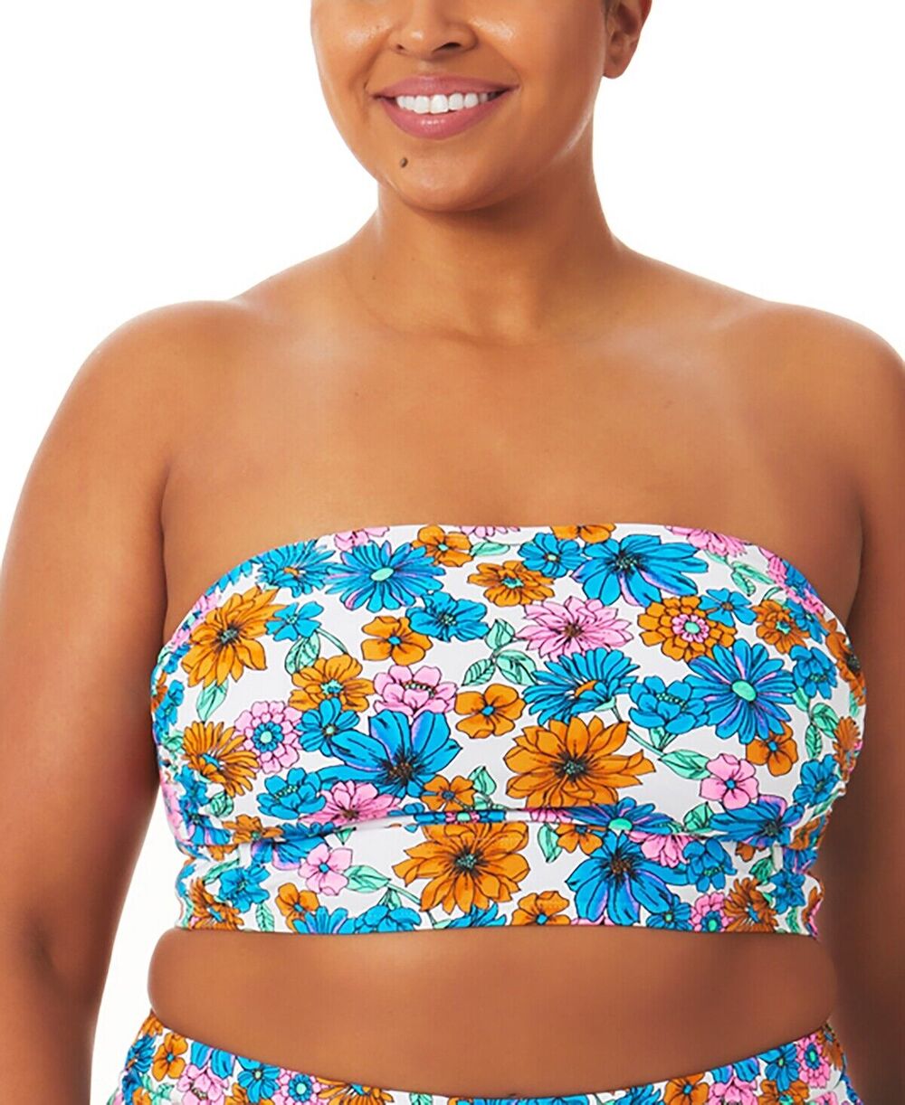 California Waves Wallpaper Floral Bandeau Bikini Top Size 1X Multi Straps New
